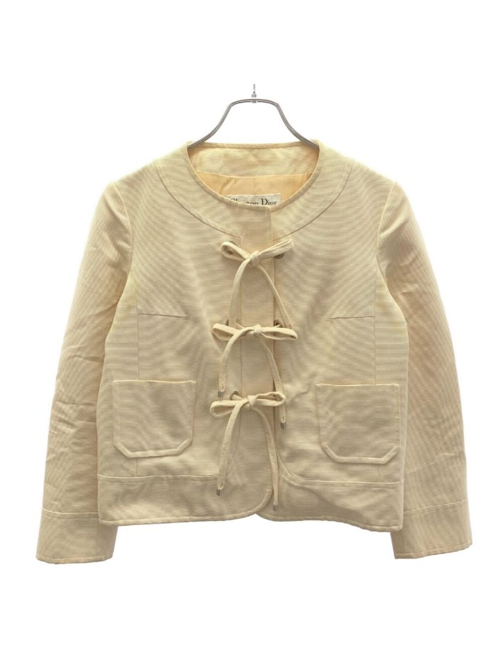 Dior by John Galliano Lace-up Collarless Jacket Ivory